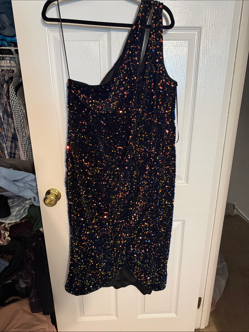 New York & Company Black One-Shoulder Sequin Dress